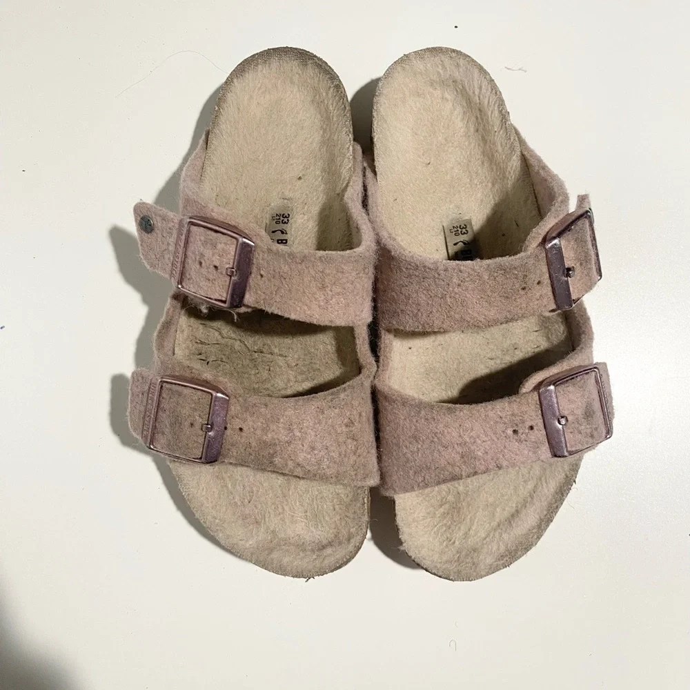 Birkenstock Arizona Kids Pink Wool Felt‎ Sherpa Sandals 33